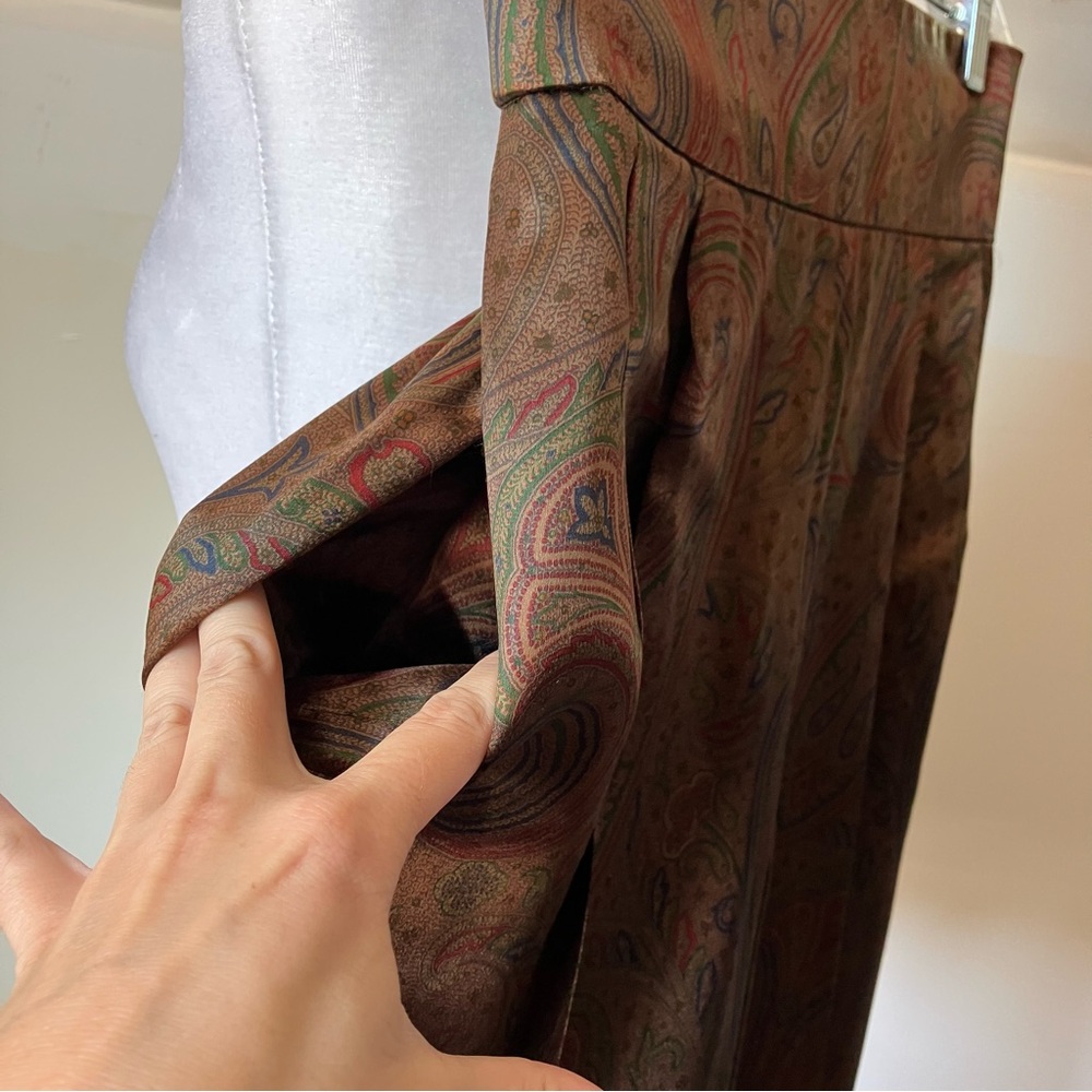 Perry Ellis Vintage Brown Paisley High Waisted Ladies Cropped Silk Trousers - Picture 5 of 11